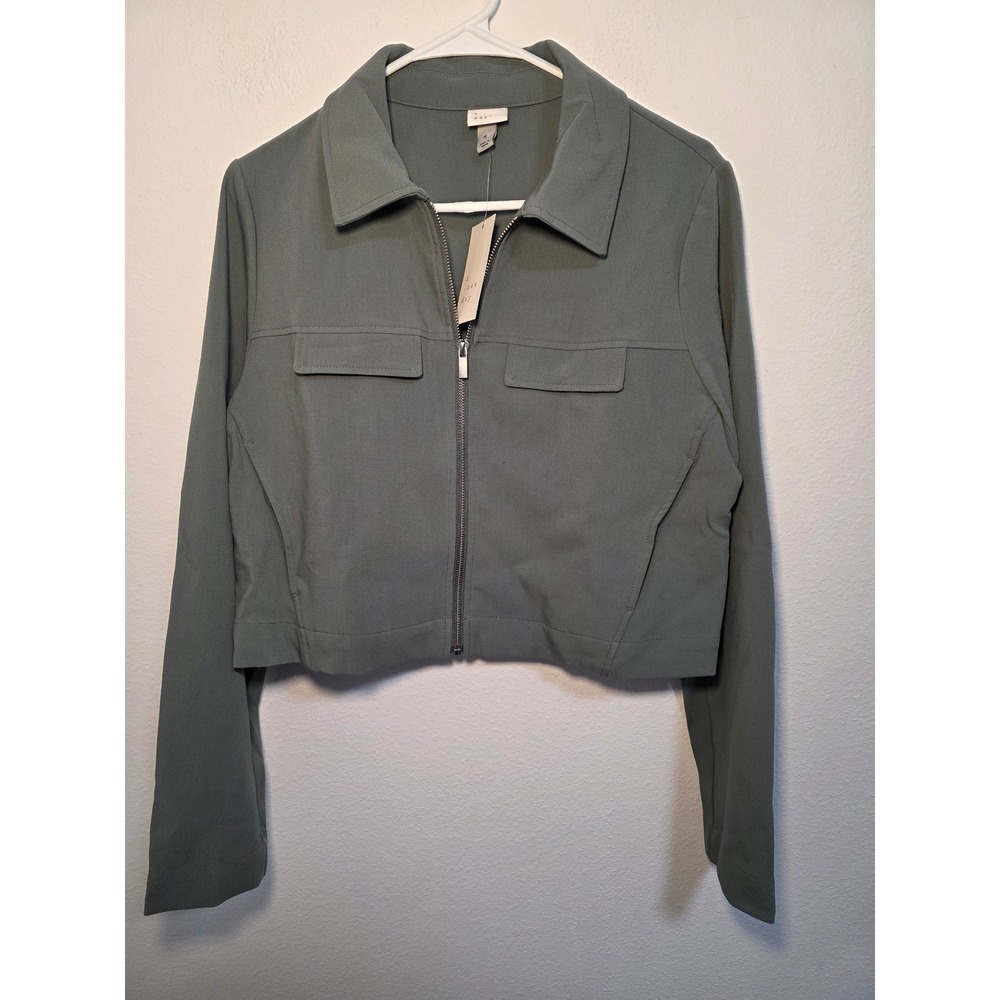 A New Day Womens Cropped Full Zip Utility‎ Jacket Sage Green Size M NWT